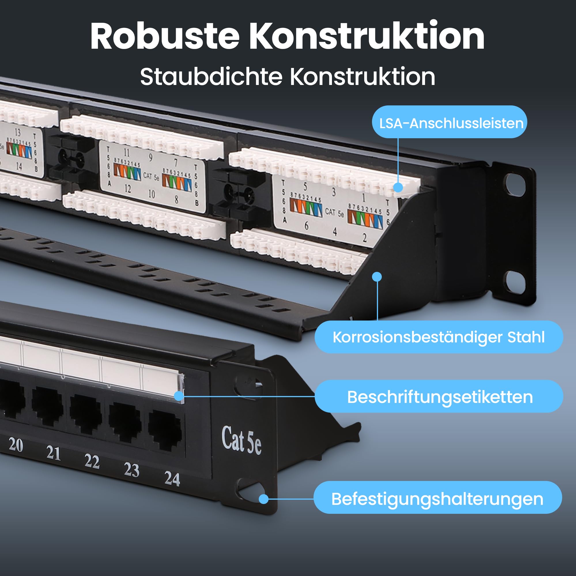 extralink-cat5e-patchpanel-24-port-19-zoll-1he-lsa image 4