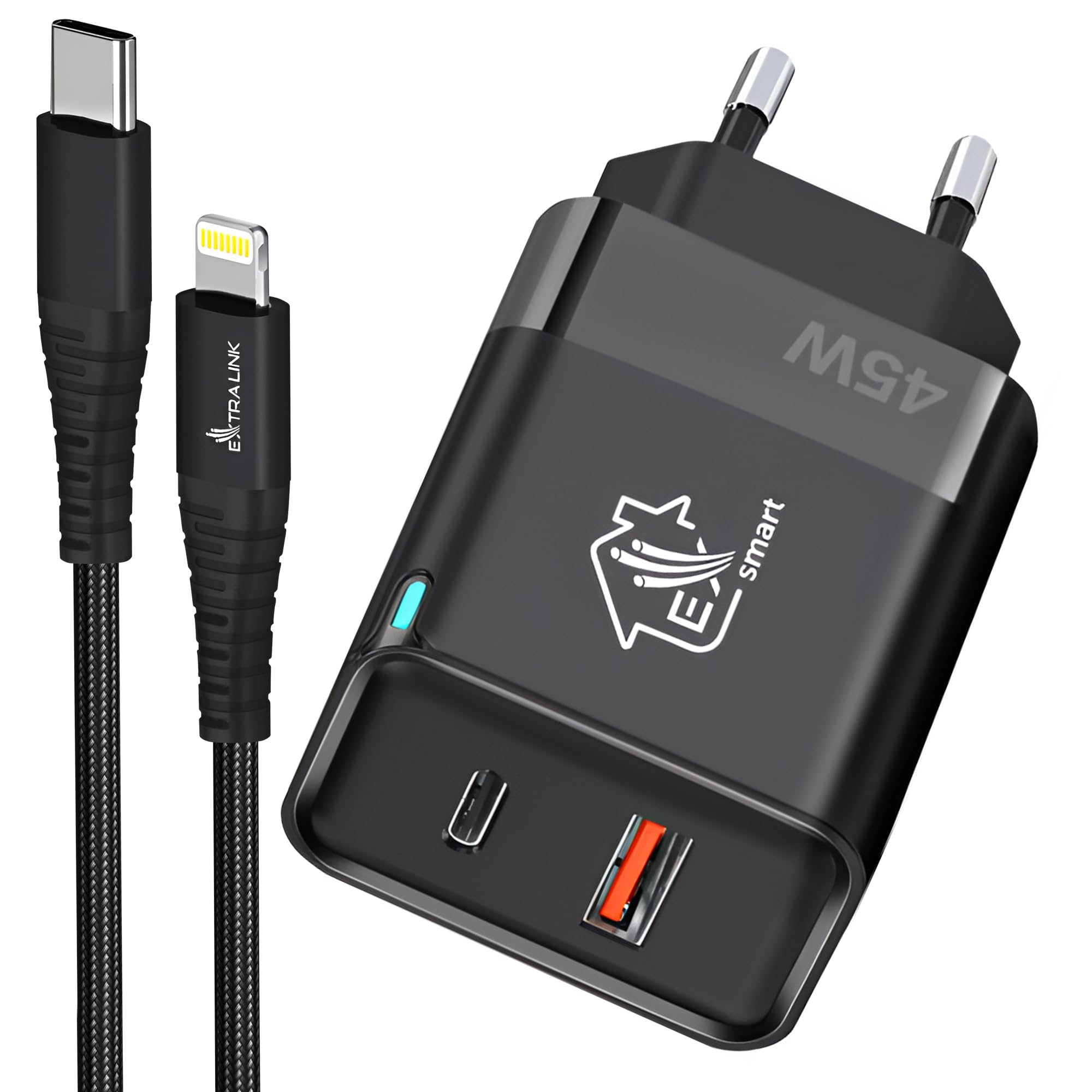extralink-schnellladeger-t-45w-gan-set-mit-usb-c-kabel image 1