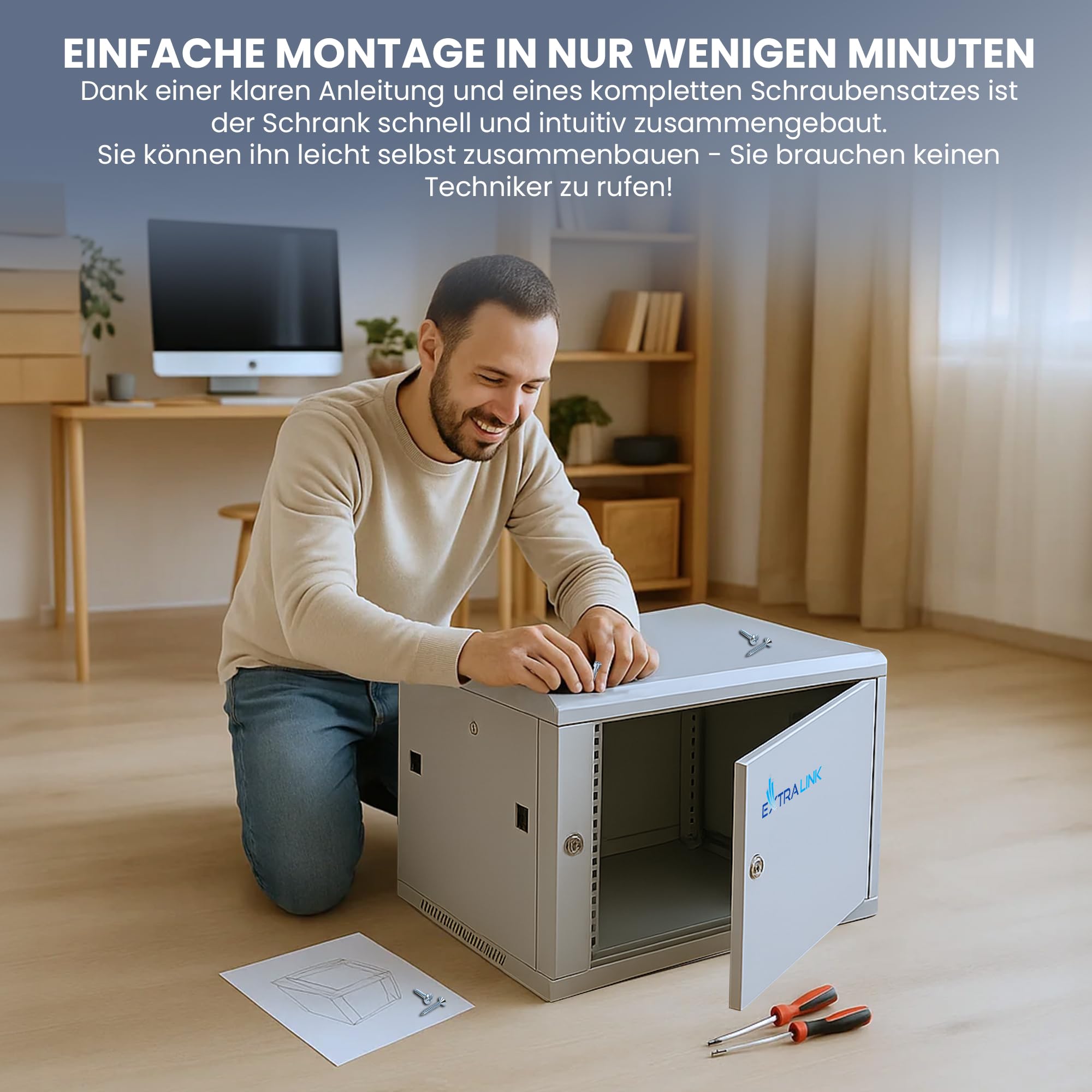 extralink-6he-19-zoll-netzwerkschrank-450mm-wandmontage-grau image 4