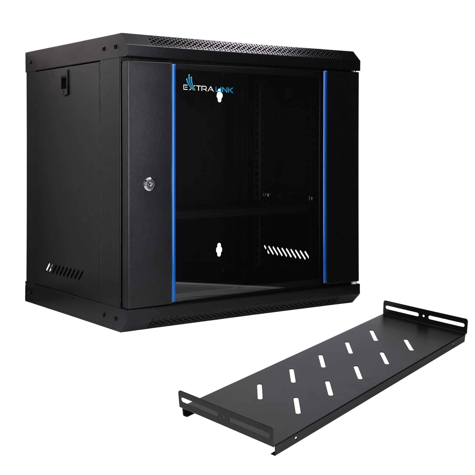 extralink-9u-netzwerkschrank-19-zoll-400mm-schwarz-mit-regal image 1
