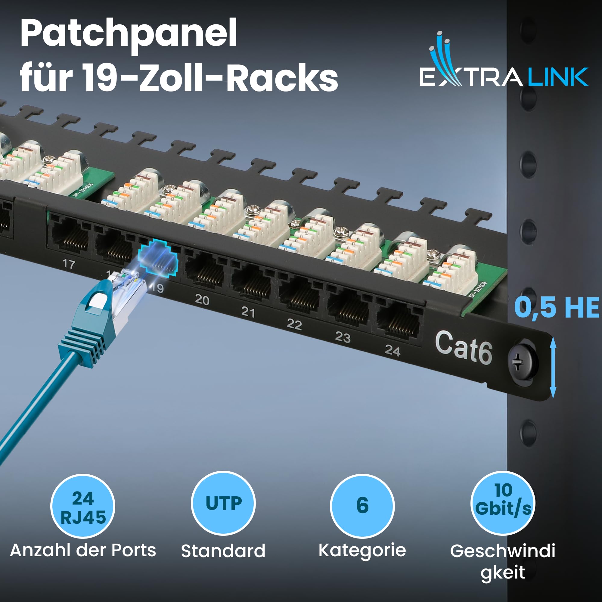 extralink-patchpanel-24-port-cat6-utp-19-zoll-0-5u image 2