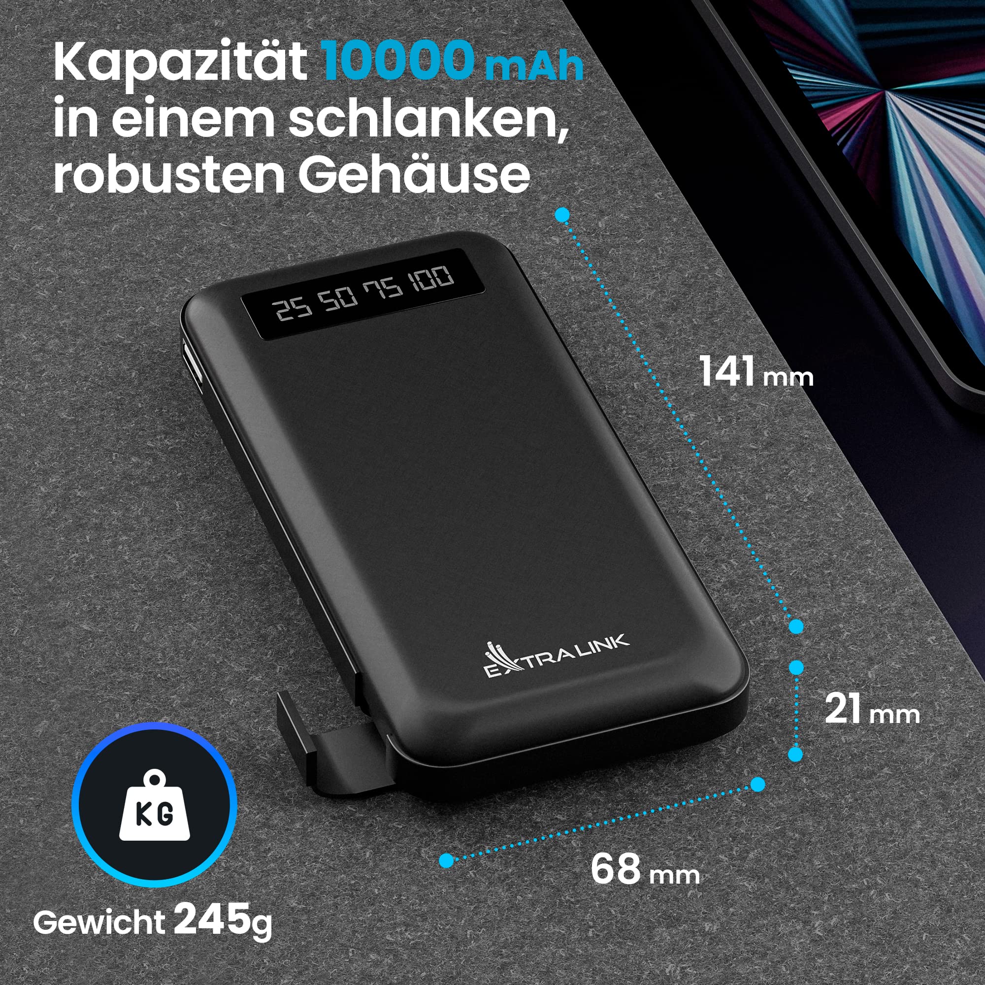 extralink-epb-083-powerbank-10000mah-mit-kabel-schwarz image 6