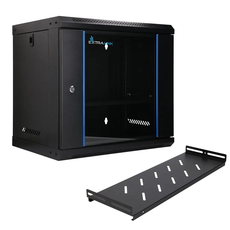 extralink-9u-netzwerkschrank-19-zoll-400mm-schwarz-mit-regal image 1