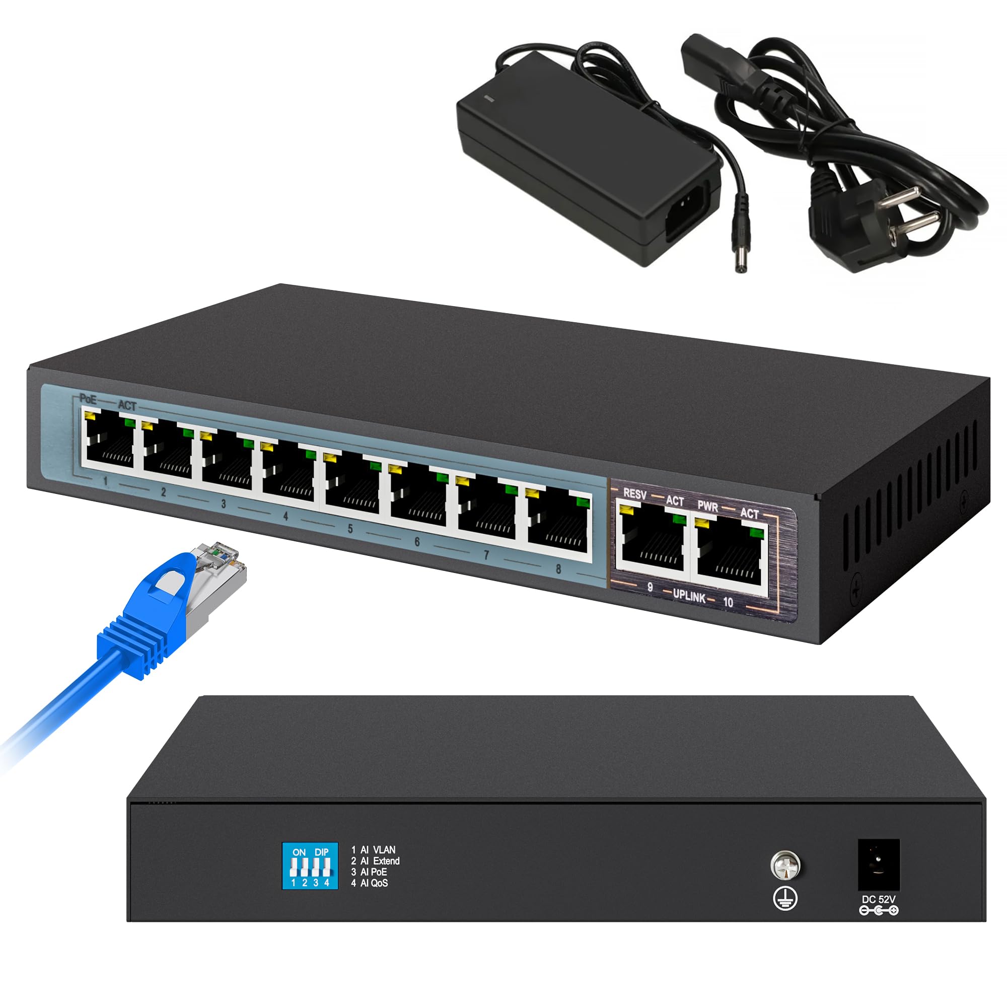 extralink-ceres-switch-8-port-poe-96w-100mb-s-unmanagebar image 1