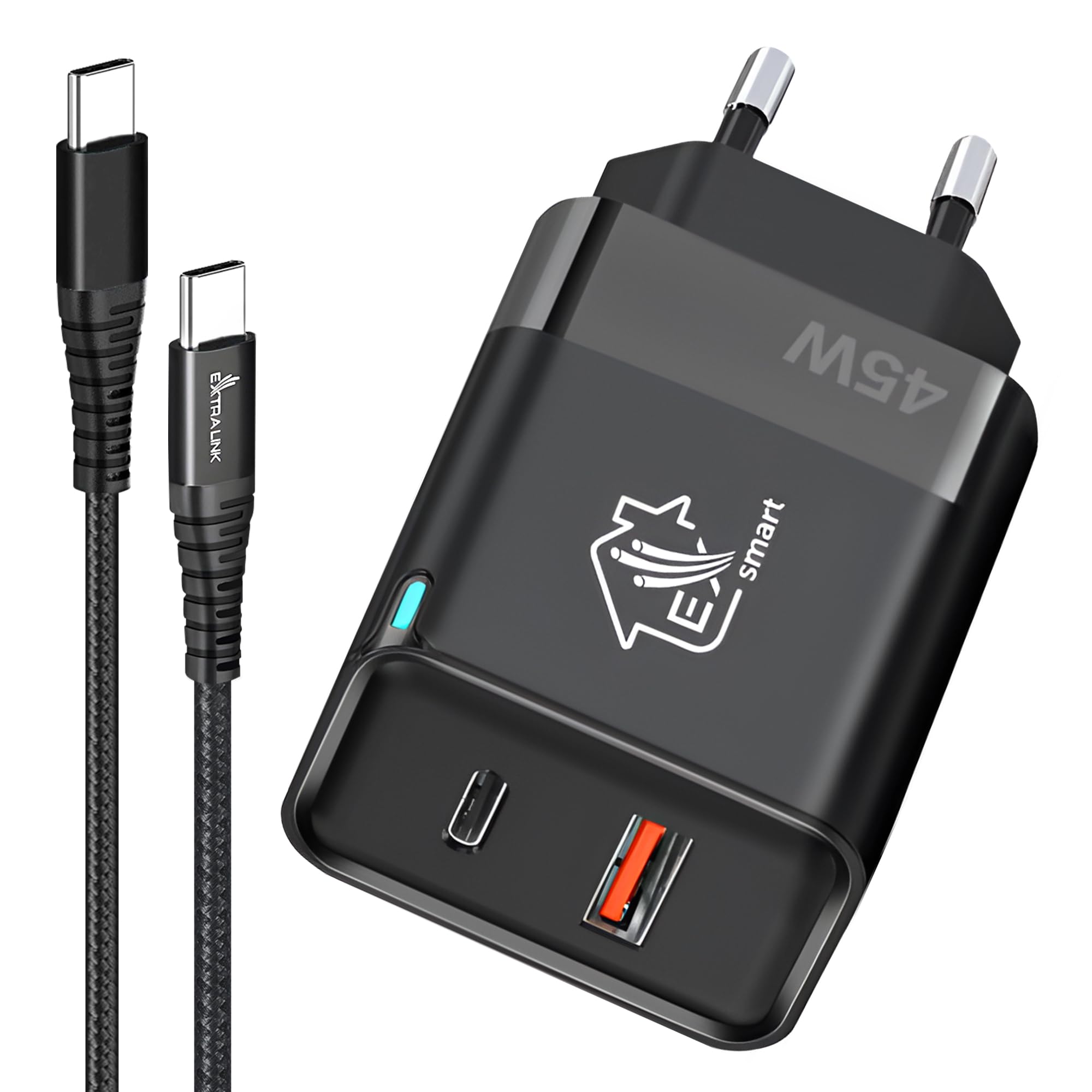 extralink-schnellladeger-t-45w-gan-set-mit-100w-kabel image 1