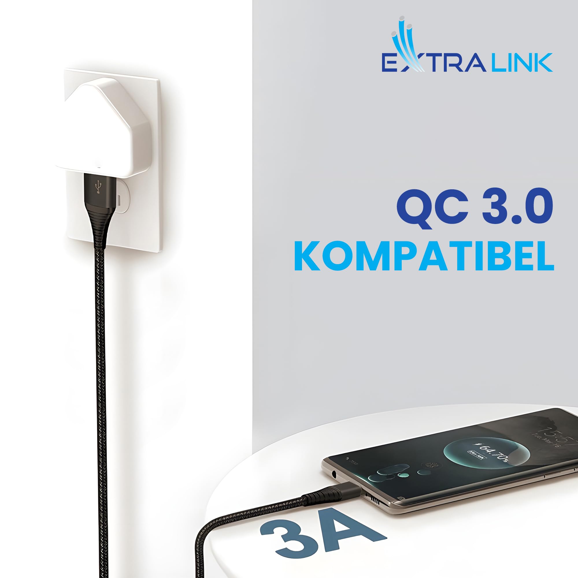 extralink-usb-a-auf-usb-c-kabel-15w-1-2m-nylon image 4