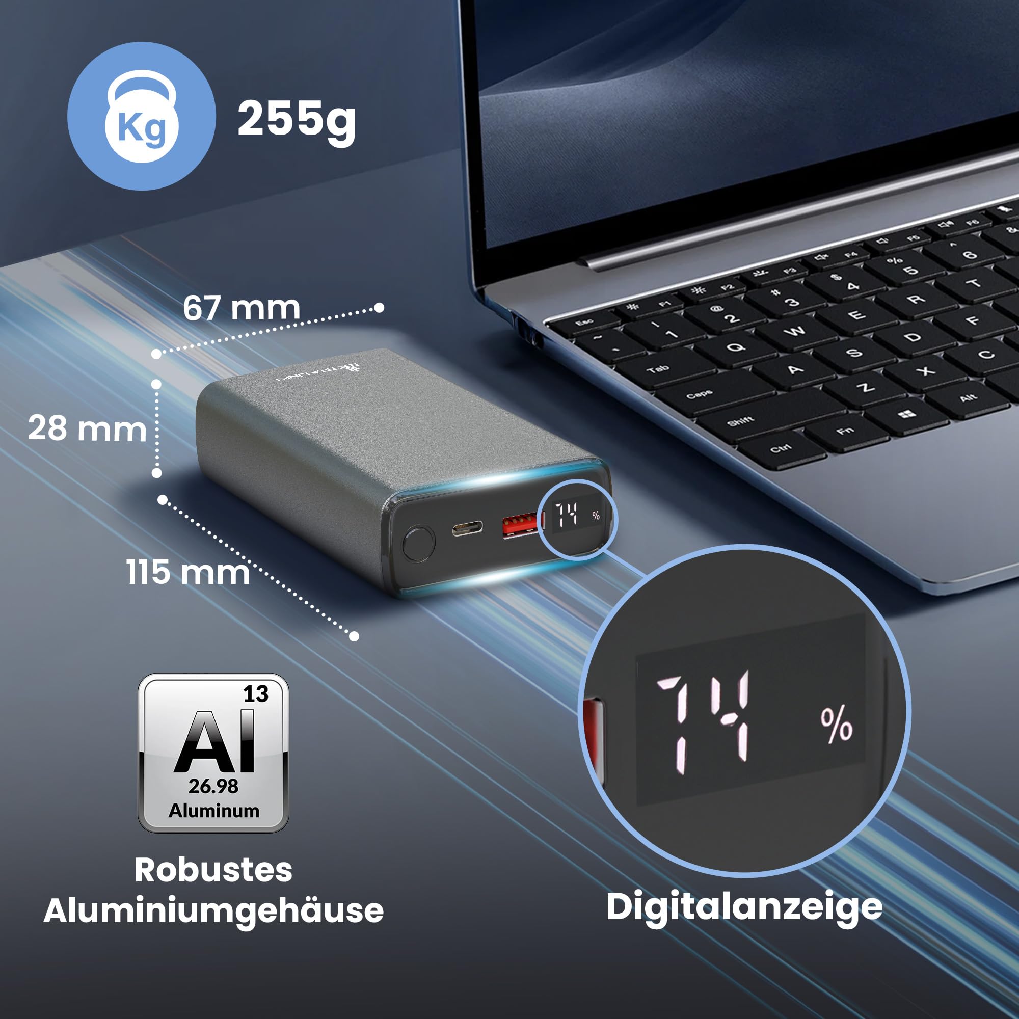 extralink-powerbank-20000mah-45w-pd-usb-c-silber-alu image 7