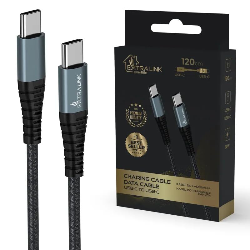 extralink-usb-c-kabel-60w-1-2m-pd-ladekabel-nylon image 1