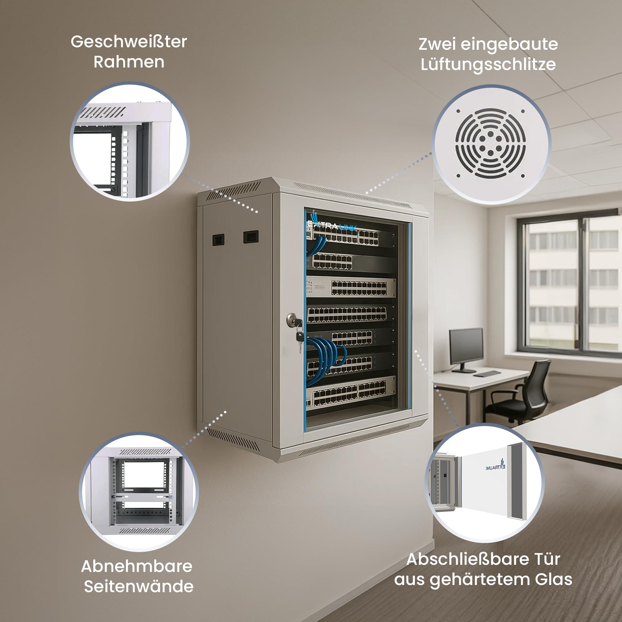 extralink-9he-netzwerkschrank-19-zoll-450mm-grau-glast-r image 2