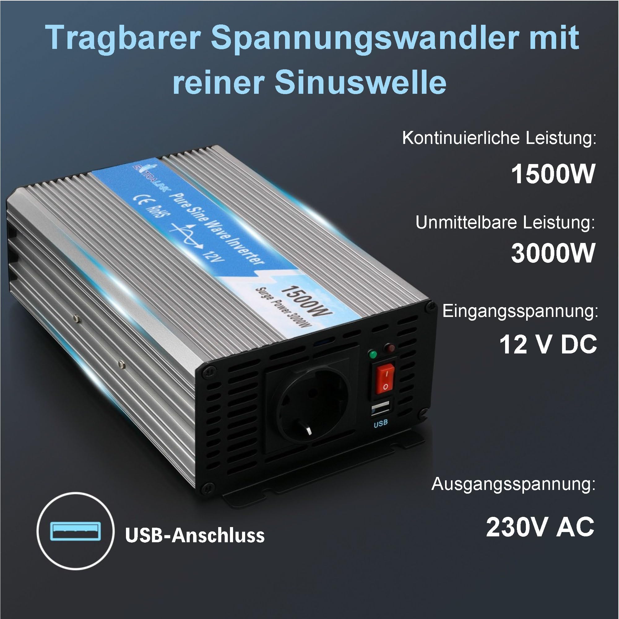 extralink-opip-1500w-wechselrichter-12v-230v-reiner-sinus image 2