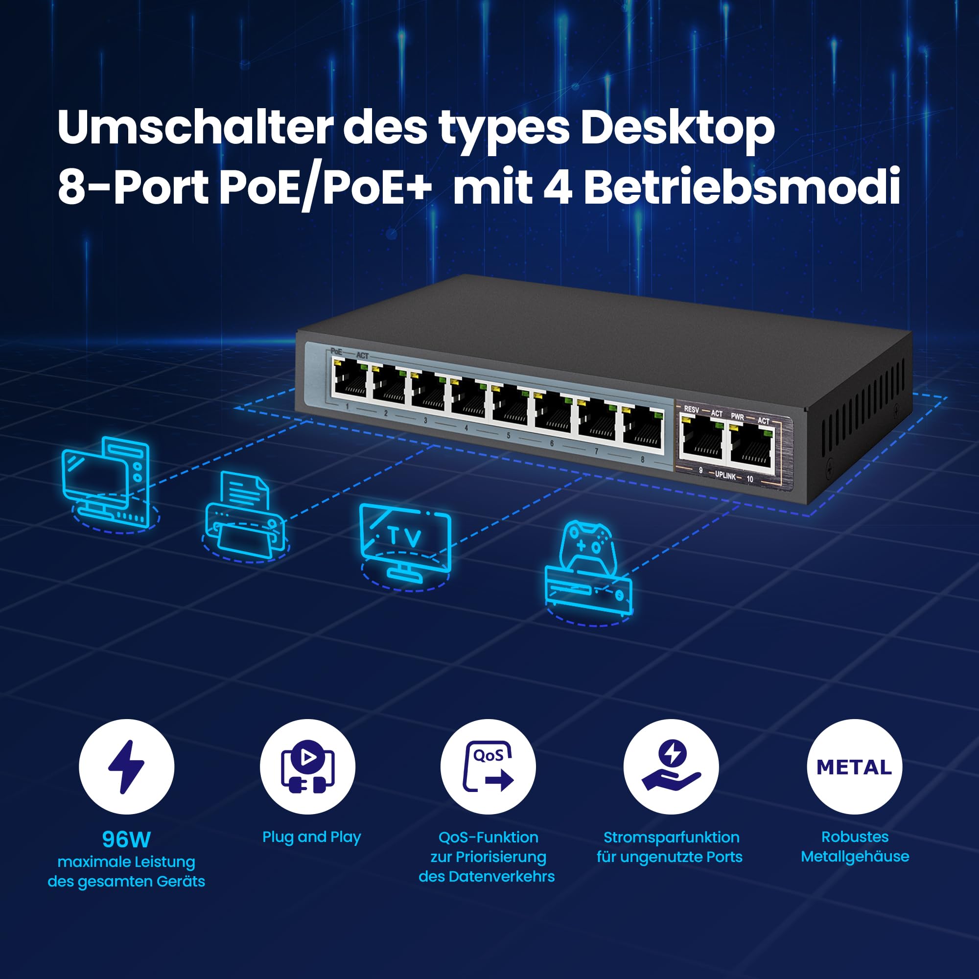 extralink-ceres-poe-switch-8-port-96w-metall image 2