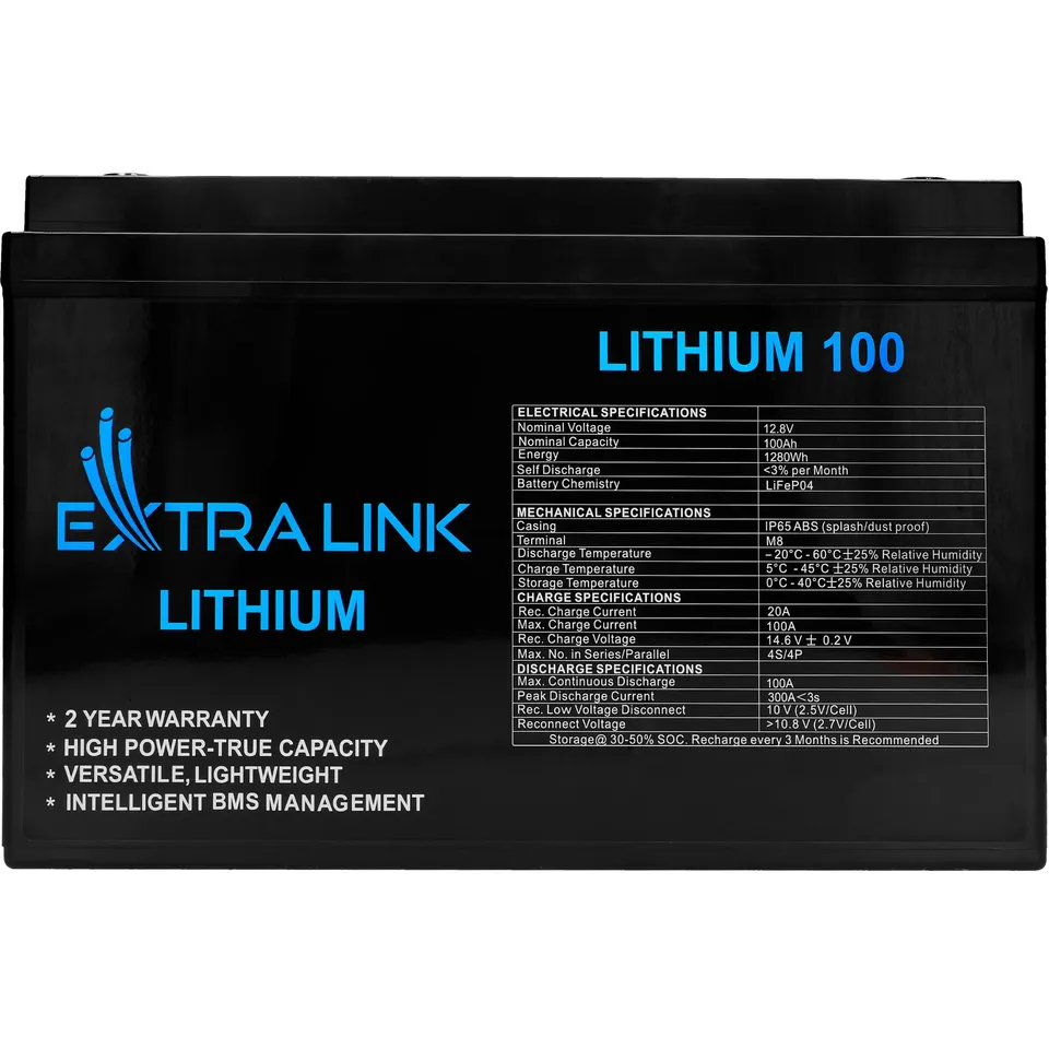 extralink-lifepo4-batterie-12v-100ah-mit-bms image 1