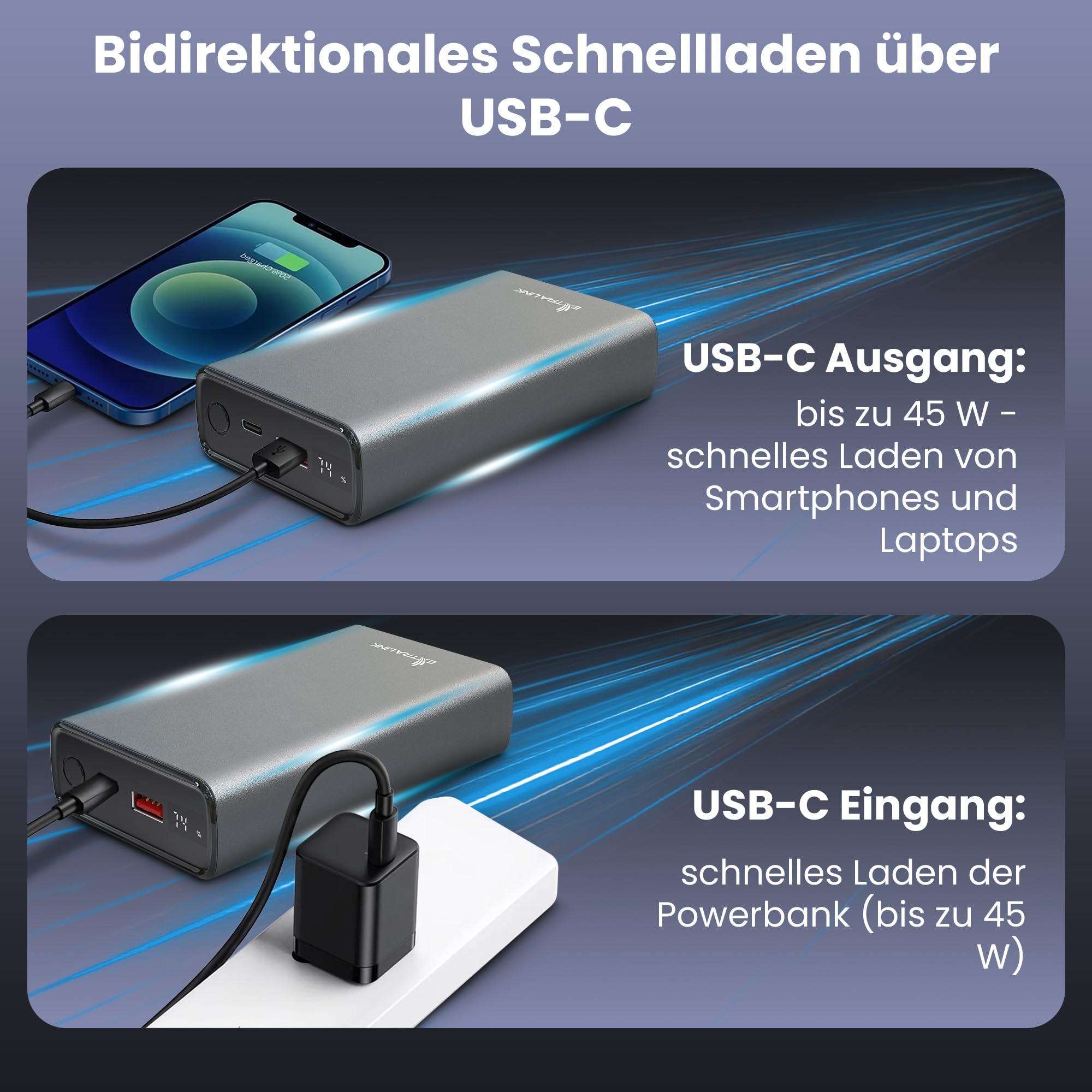 extralink-powerbank-20000mah-45w-pd-usb-c-silber-alu image 5