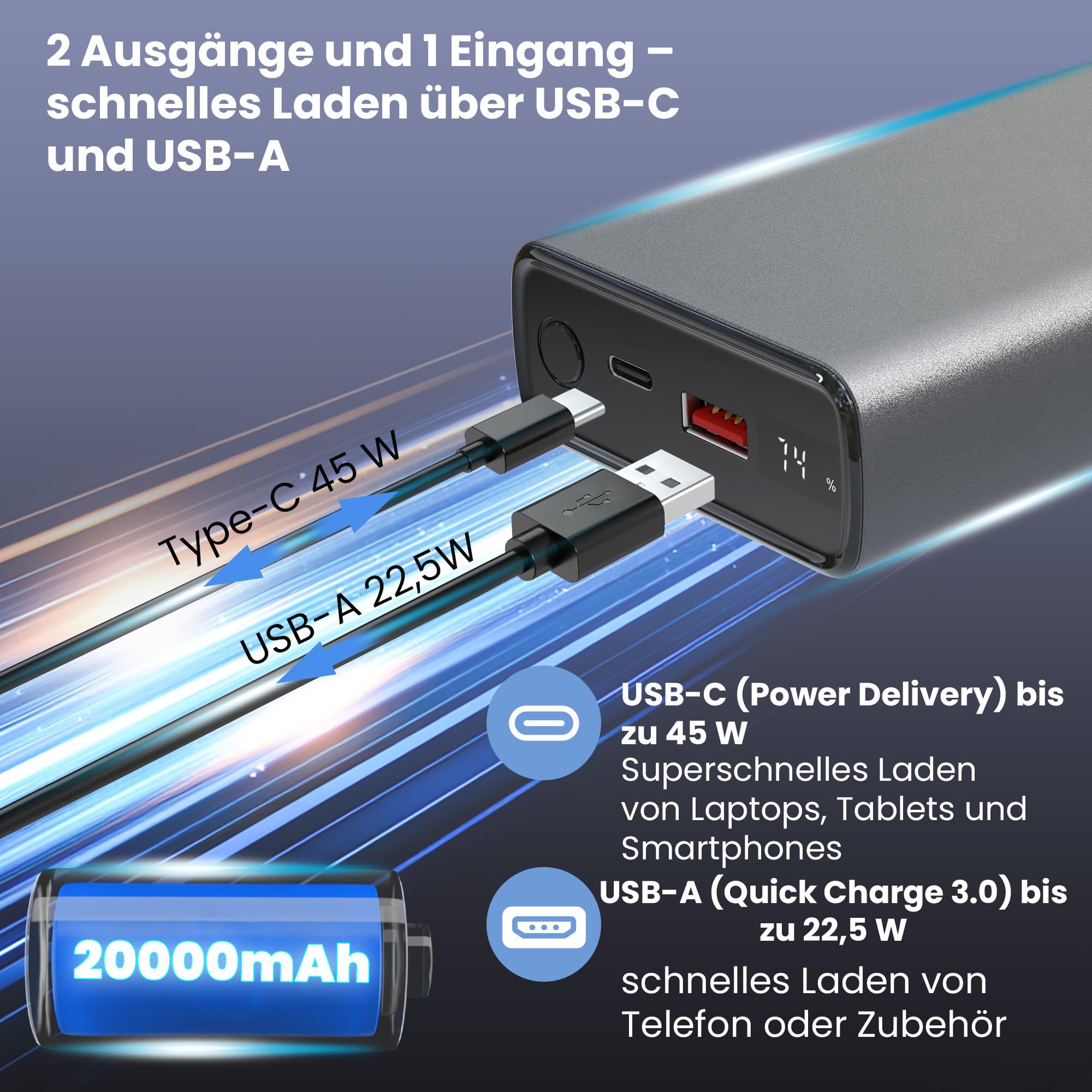extralink-powerbank-20000mah-45w-pd-usb-c-silber-alu image 4