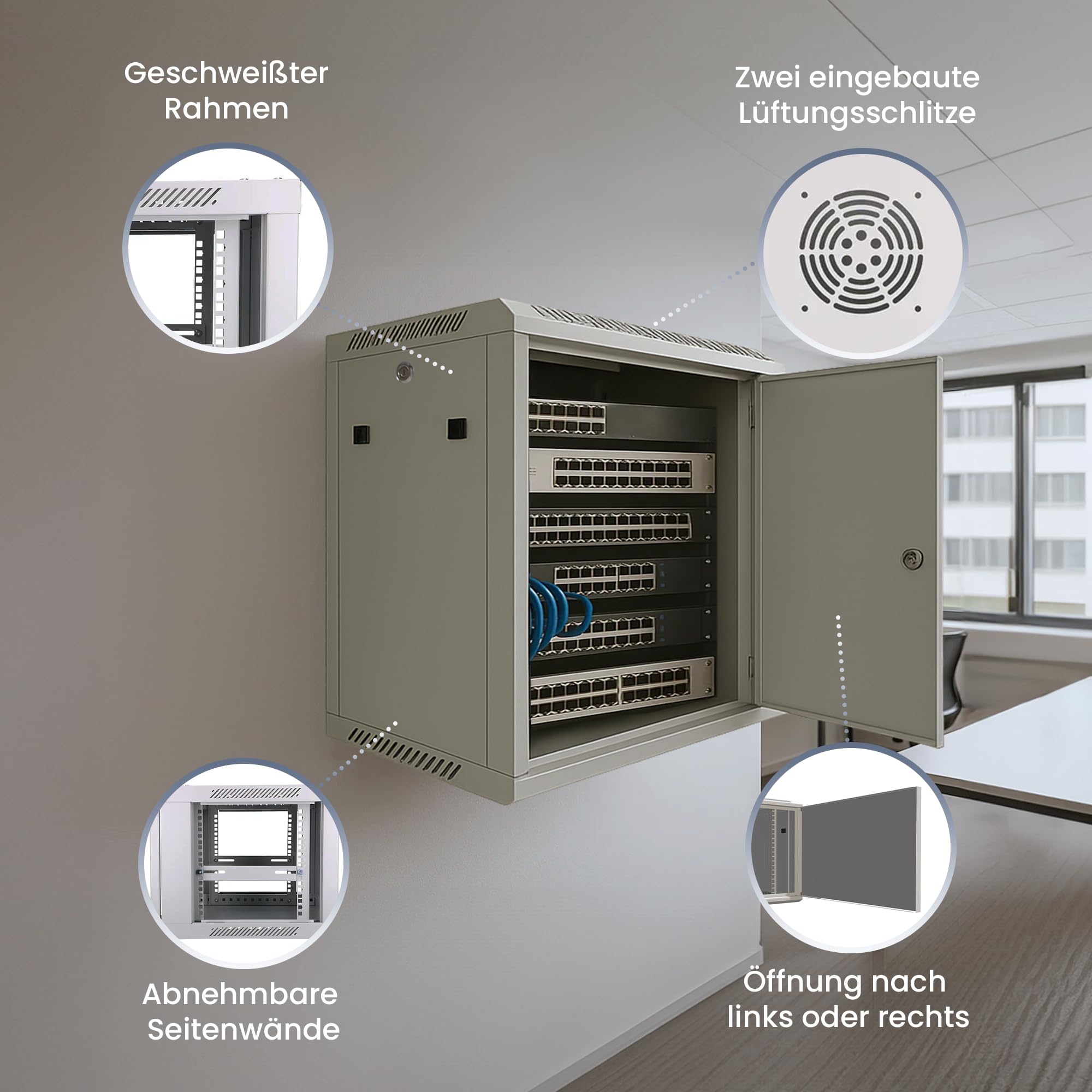 extralink-6he-19-zoll-netzwerkschrank-450mm-wandmontage-grau image 2