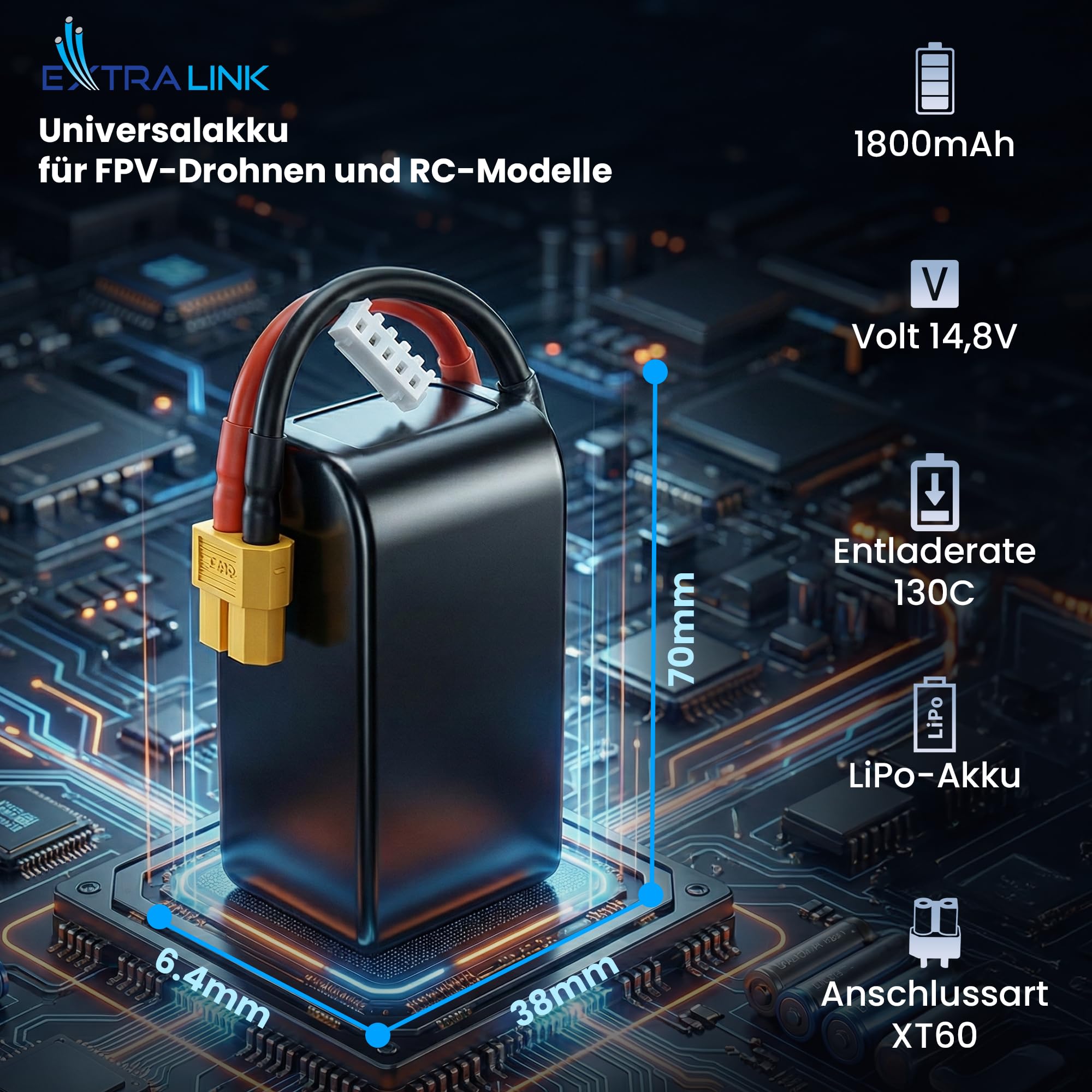 extralink-1800mah-4s-lipo-akku-130c-xt60-drohnen-akku image 2