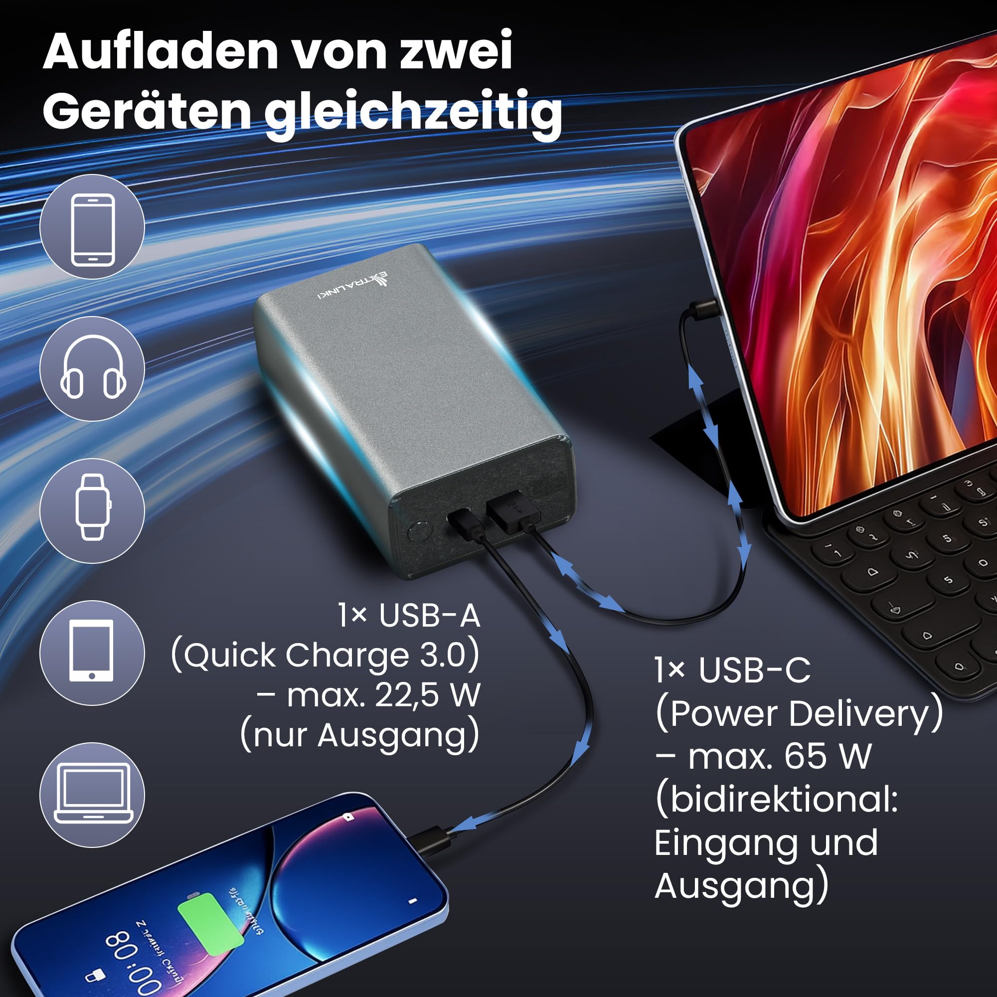 extralink-epb-127-powerbank-30000mah-65w-pd-usb-c-schnellladung image 3