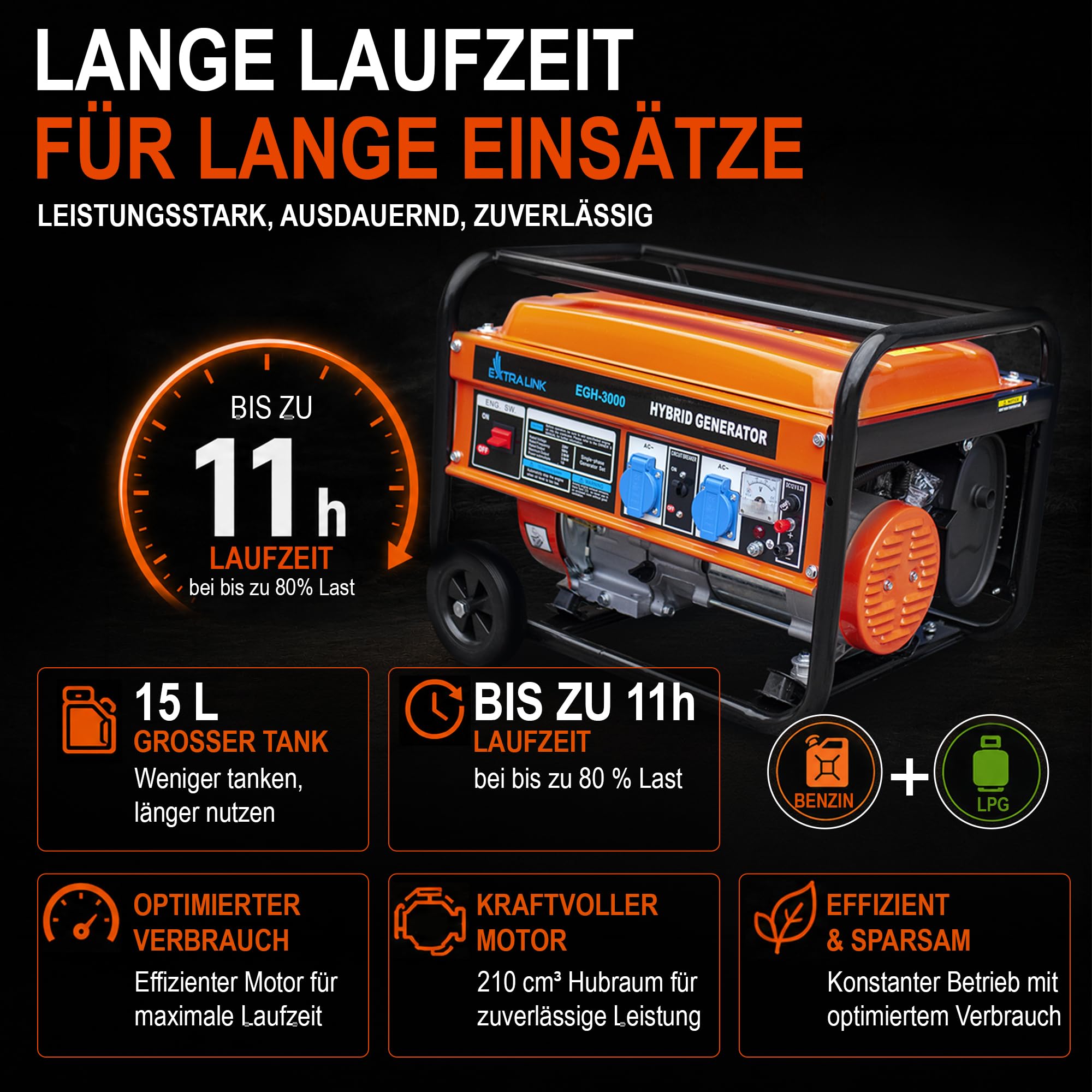 extralink-egh-3000-stromerzeuger-3000w-benzin-gas-230v-mobil image 4