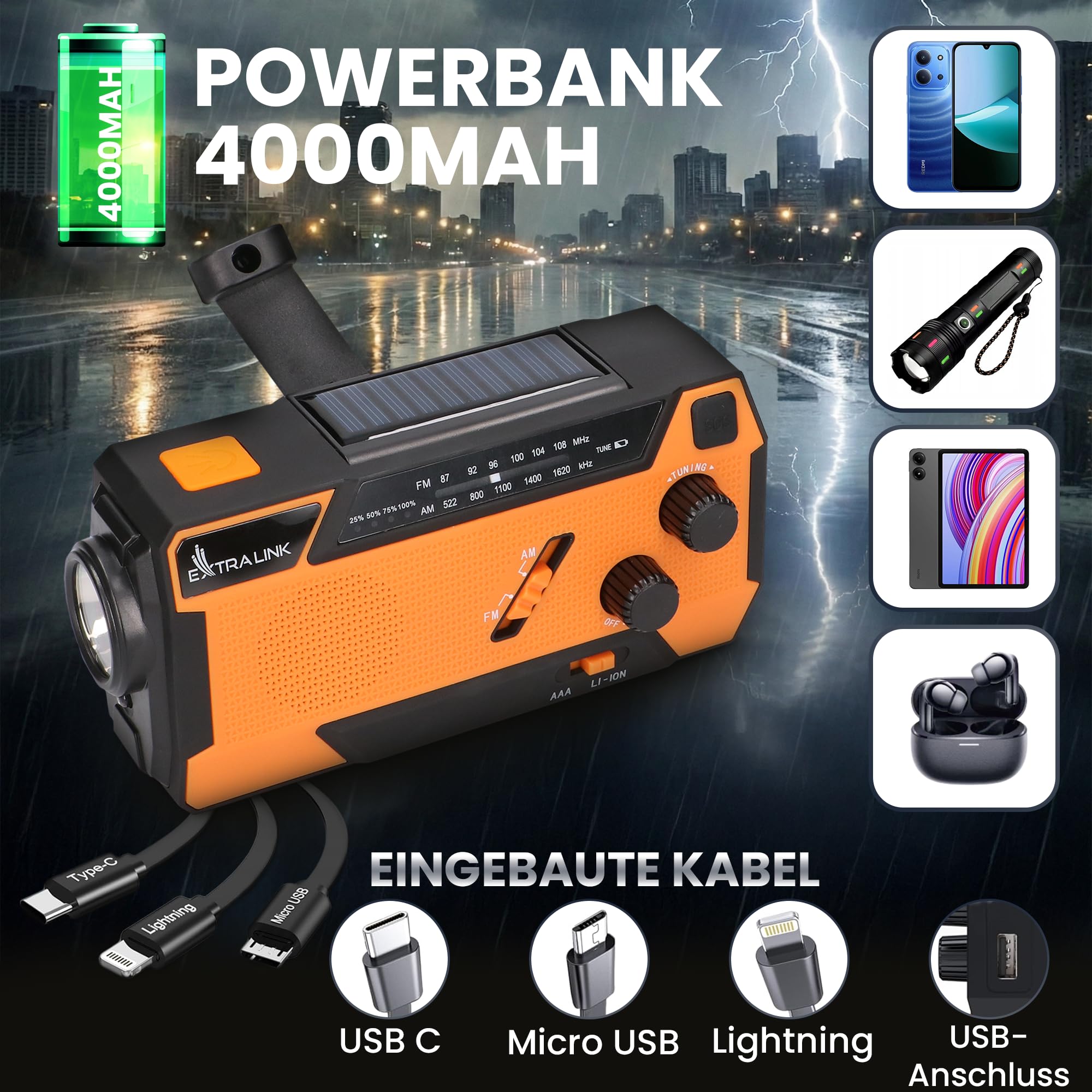 extralink-kurbelradio-notfallradio-solar-fm-am-4000mah image 5
