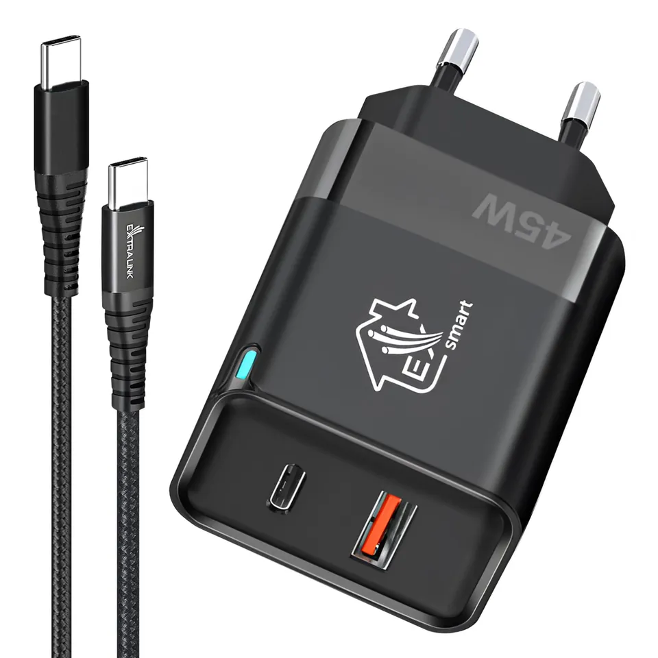 extralink-schnellladeger-t-45w-gan-set-mit-100w-kabel image 1