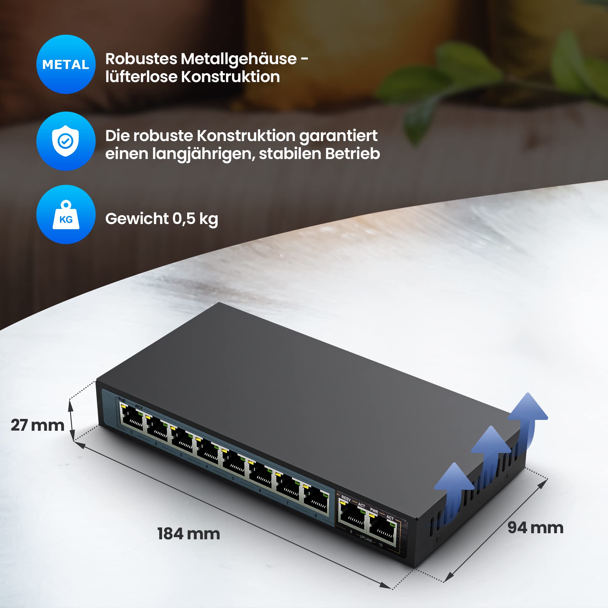 extralink-ceres-poe-switch-8-port-96w-metall image 5