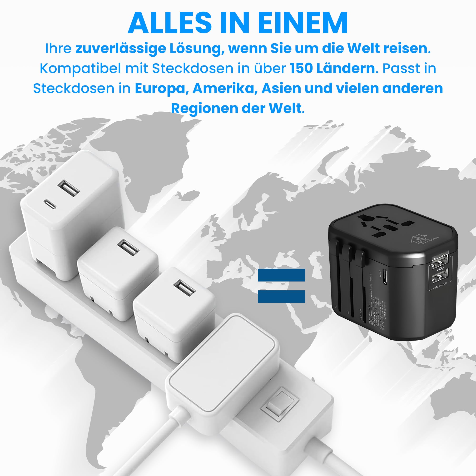 extralink-reiseadapter-weltweit-usb-c-usb-a-150-l-nder image 2