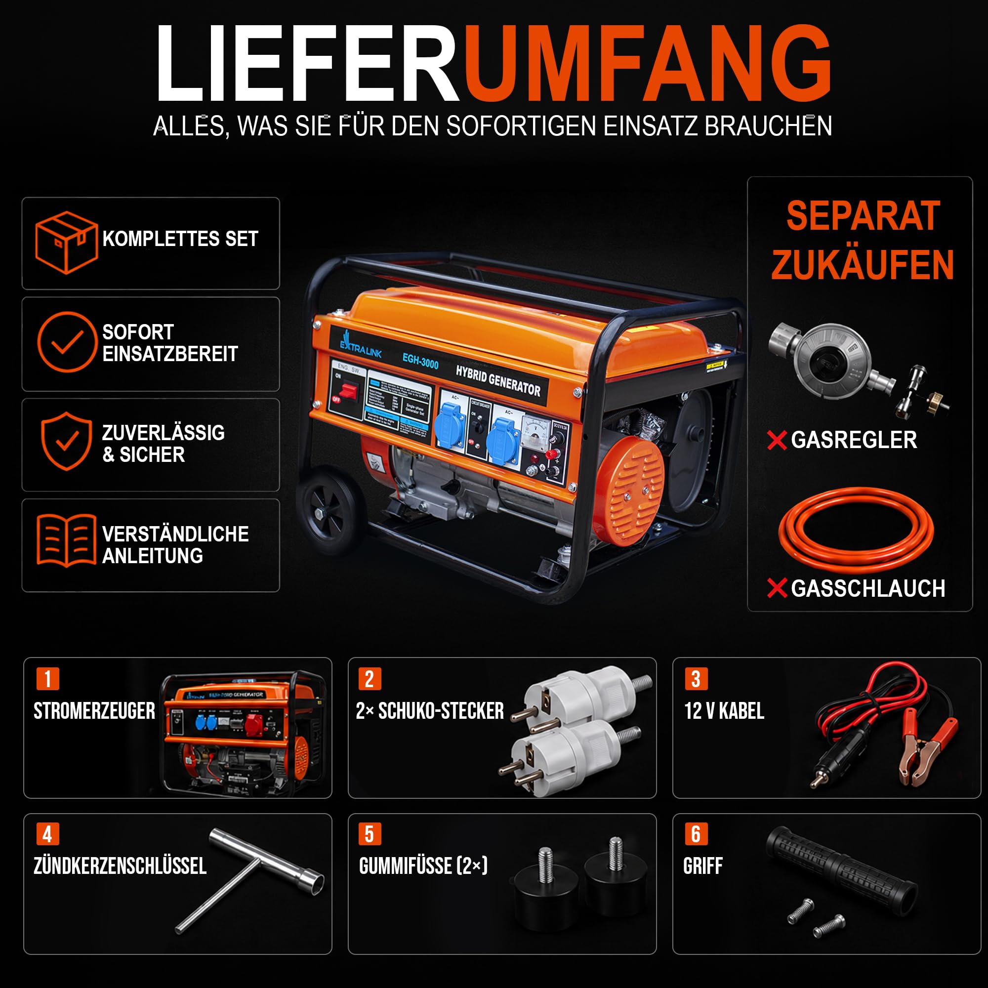 extralink-egh-3000-stromerzeuger-3000w-benzin-gas-230v-mobil image 6