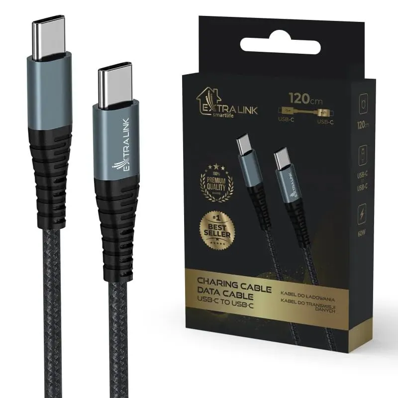 extralink-usb-c-kabel-60w-1-2m-pd-ladekabel-nylon image 1