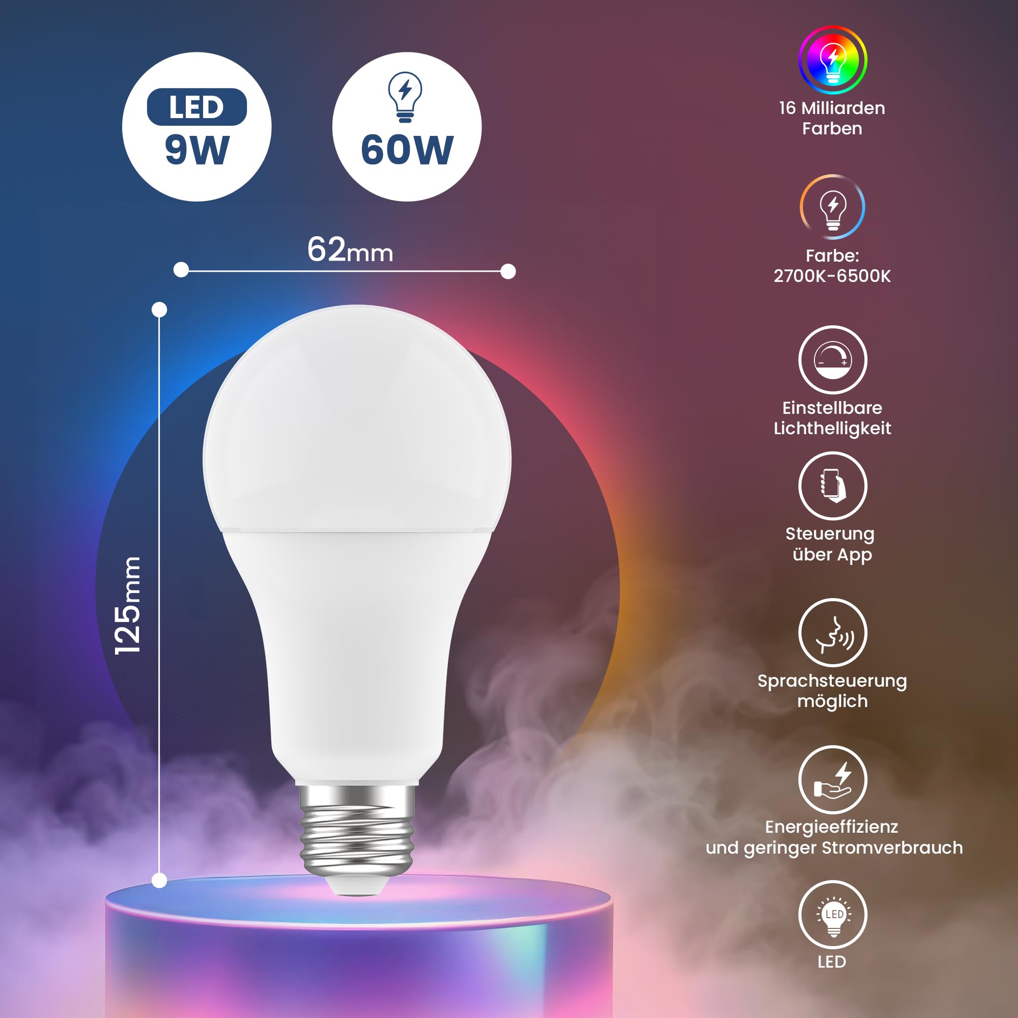 extralink-gl-hbirne-e27-a70-wifi-rgb-smart-bulb-alexa image 2