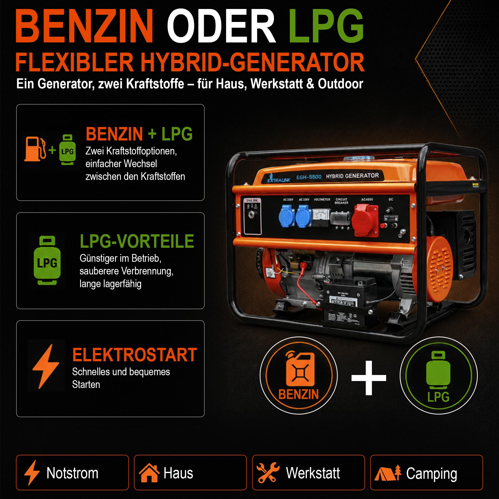 extralink-egh-5500-stromerzeuger-5500w-benzin-gas-400v image 2