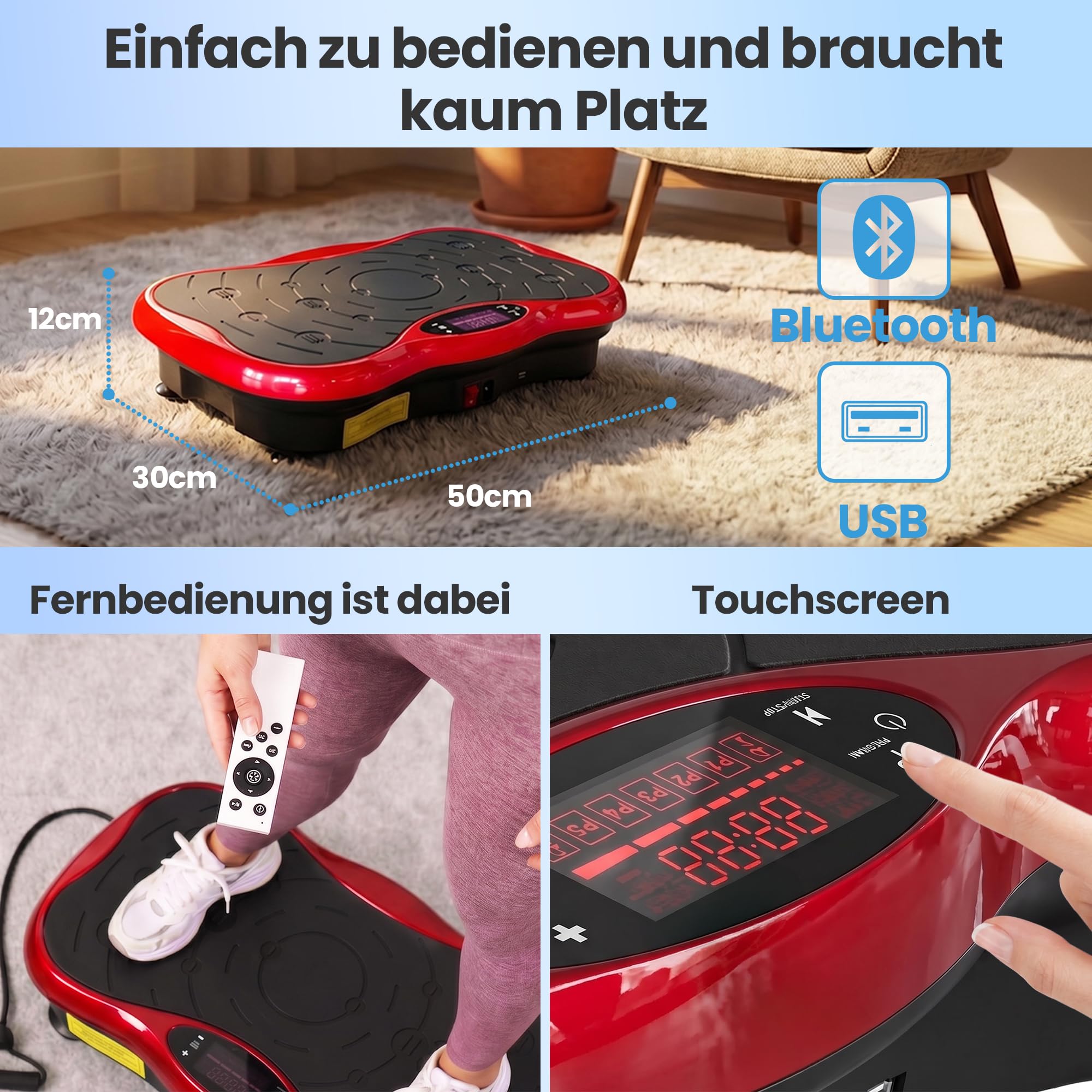 extralink-vibrationsplatte-rot-bluetooth-99-stufen-fitness image 7