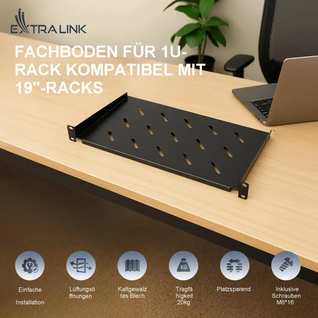 extralink-fachboden-19-zoll-1he-350mm-schwarz-20kg image 1