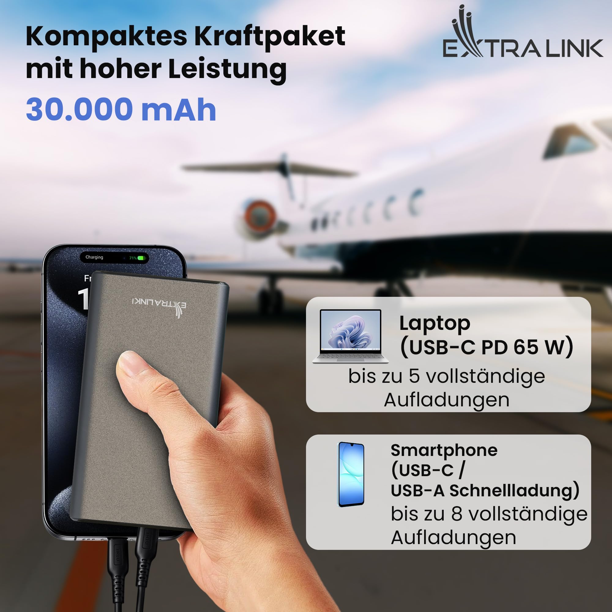 extralink-epb-127-powerbank-30000mah-65w-pd-usb-c-schnellladung image 2
