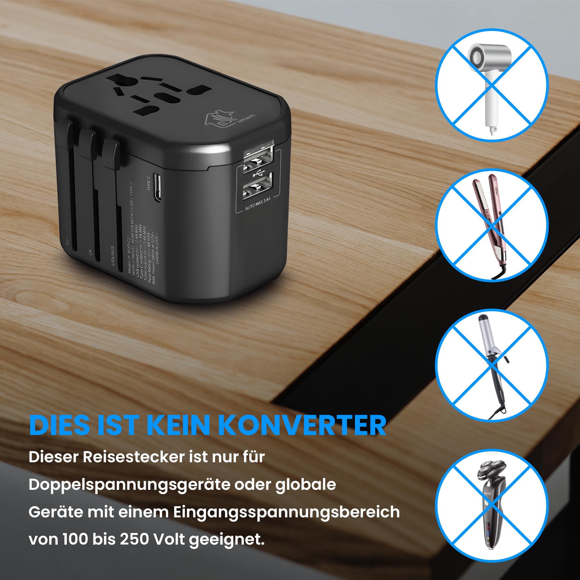 extralink-reiseadapter-weltweit-usb-c-usb-a-150-l-nder image 3