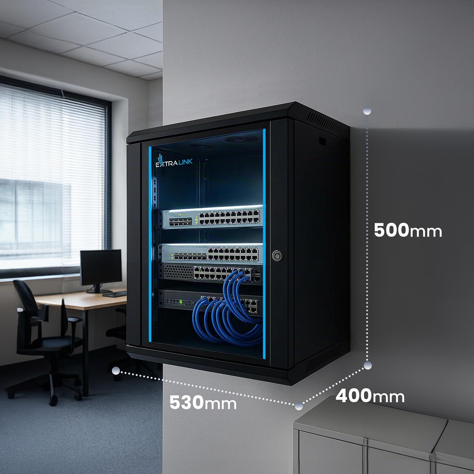 extralink-9u-netzwerkschrank-19-zoll-400mm-schwarz-mit-regal image 6